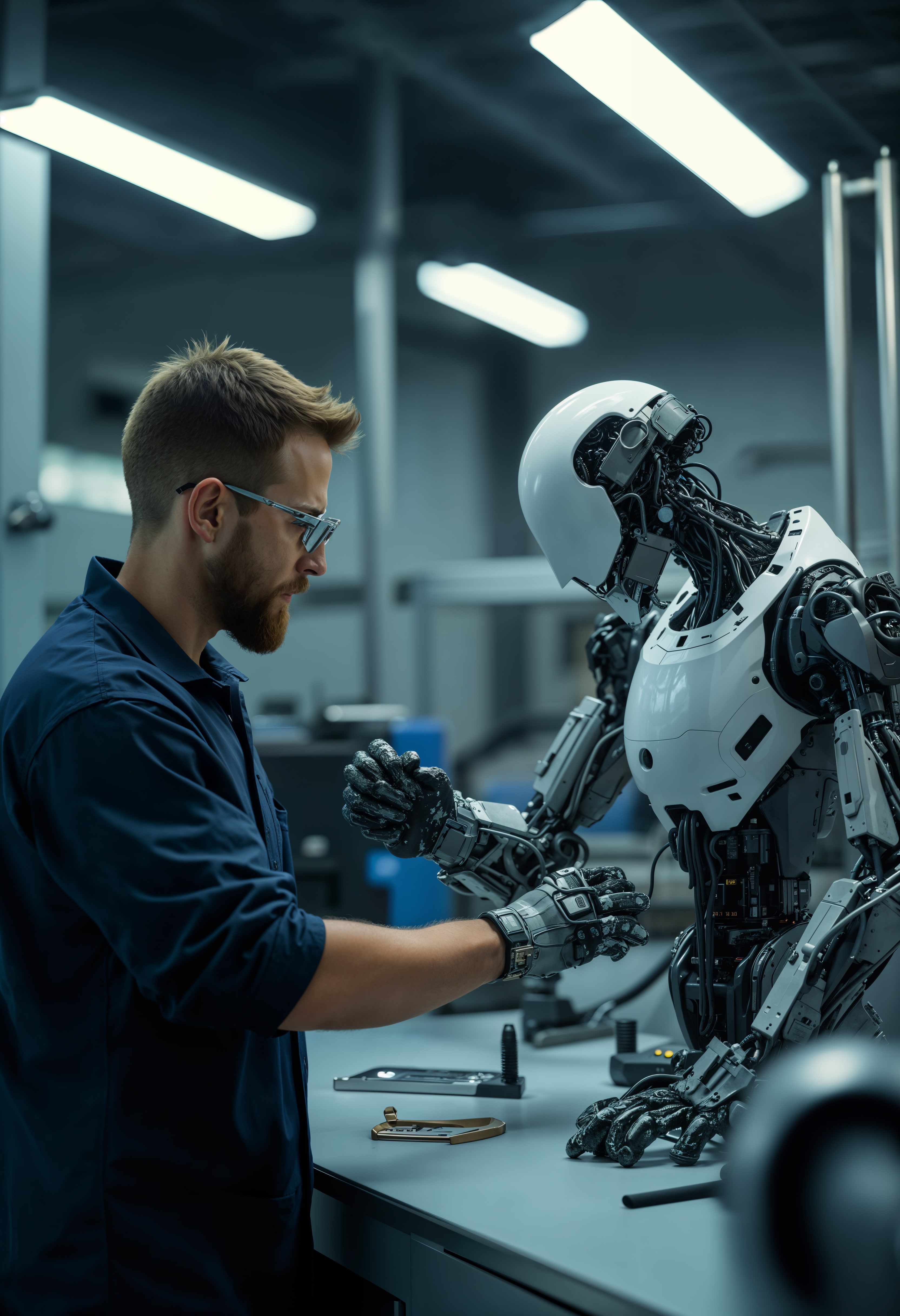 Egy férfi és egy android látható a képen.